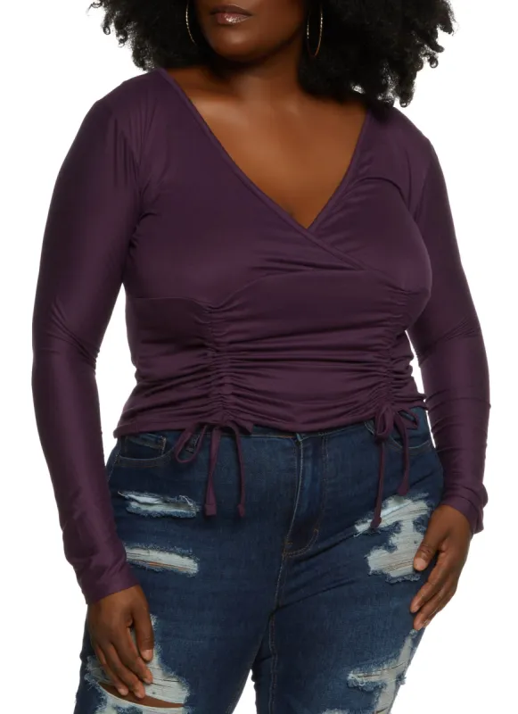 Plus Size Drawstring Ruched Front Top sold by Rainbow