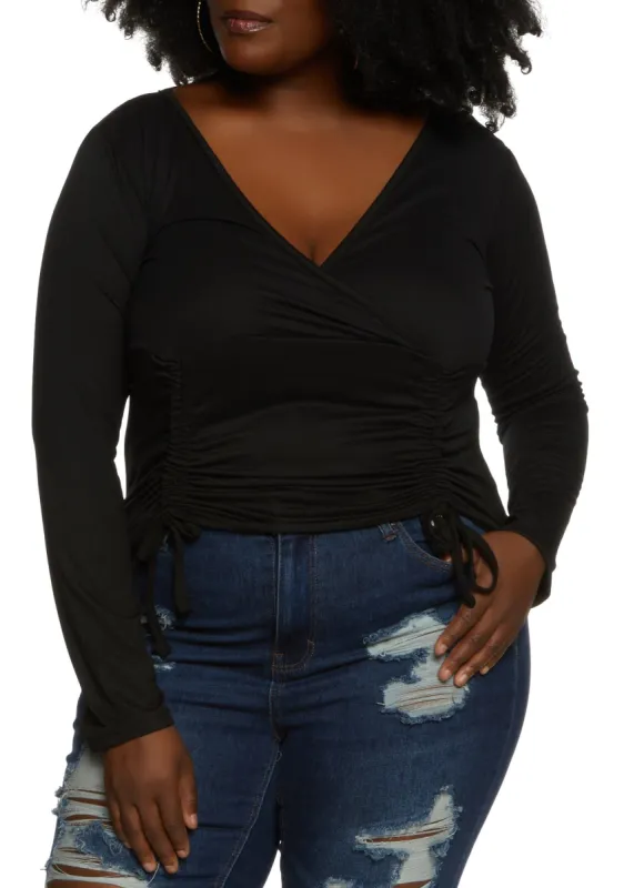 Plus Size Drawstring Ruched Front Top sold by Rainbow