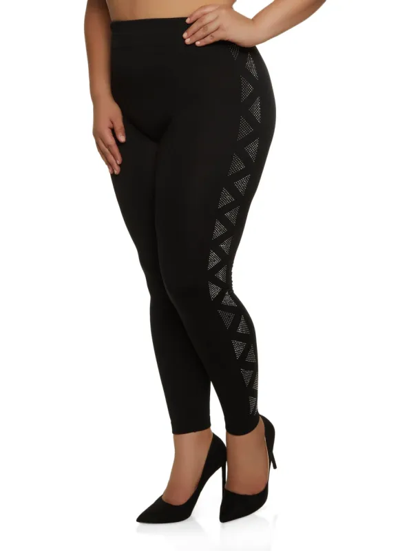 Plus Size Seamless Side Rhinestone Geometric Patterned Leggings sold by Rainbow