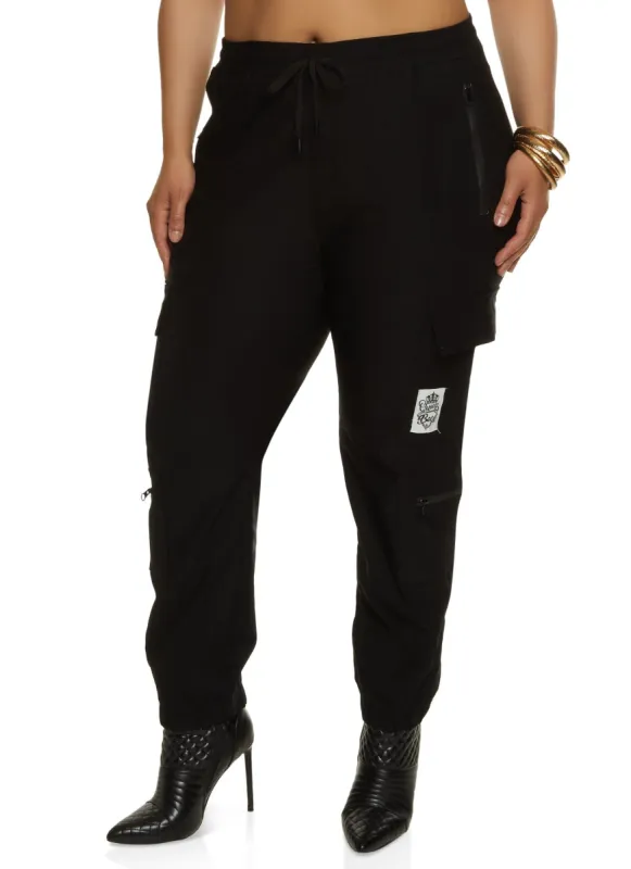Plus Size Zip Pocket Drawstring Cargo Joggers sold by Rainbow