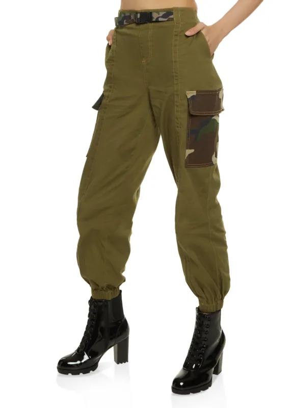 Release Buckle Camo Detail Cargo Pocket Joggers sold by Rainbow
