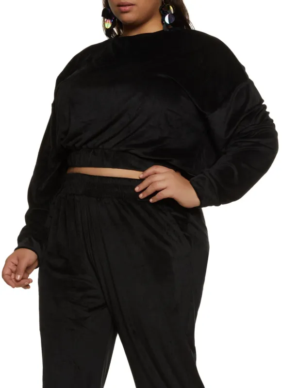 Plus Size Corduroy Velour Cropped Sweatshirt sold by Rainbow