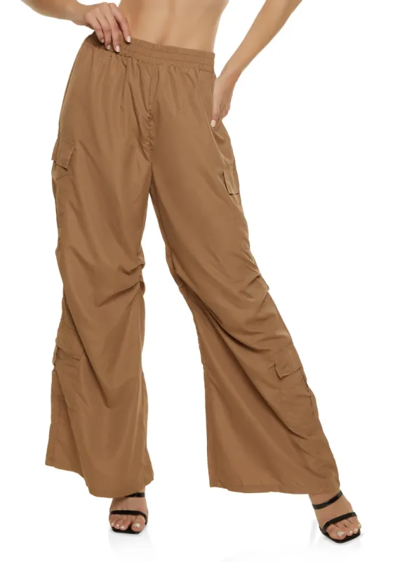 High Waist Ruched Detail Cargo Parachute Pants sold by Rainbow