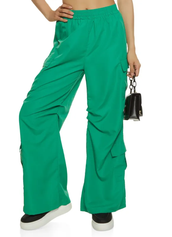 High Waist Ruched Detail Cargo Parachute Pants sold by Rainbow
