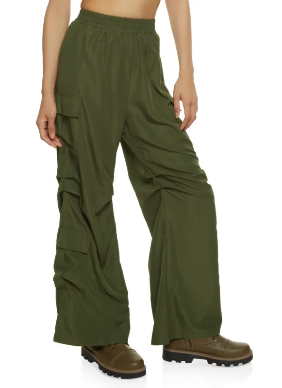 High Waist Ruched Detail Cargo Parachute Pants sold by Rainbow