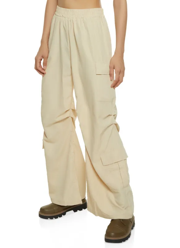 High Waist Ruched Detail Cargo Parachute Pants sold by Rainbow