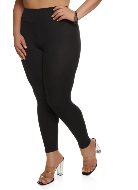 Plus Size Basic Ribbed Knit High Waisted Leggings sold by Rainbow