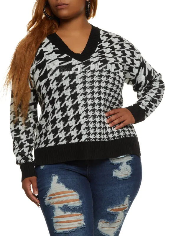 Plus Size Houndstooth Pullover Sweater sold by Rainbow