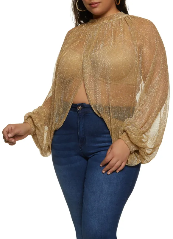 Plus Size Lurex Tie Back Split Hem Top sold by Rainbow
