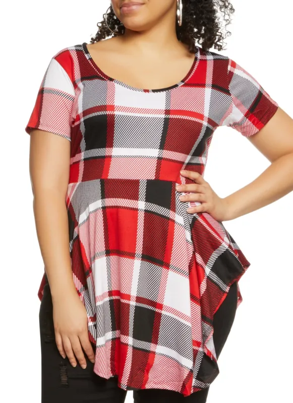 Plus Size Plaid Round Hem Top sold by Rainbow