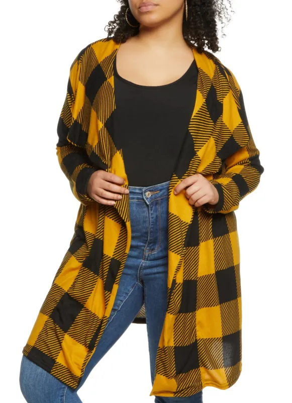 Plus Size Long Sleeve Plaid Patterned Duster sold by Rainbow