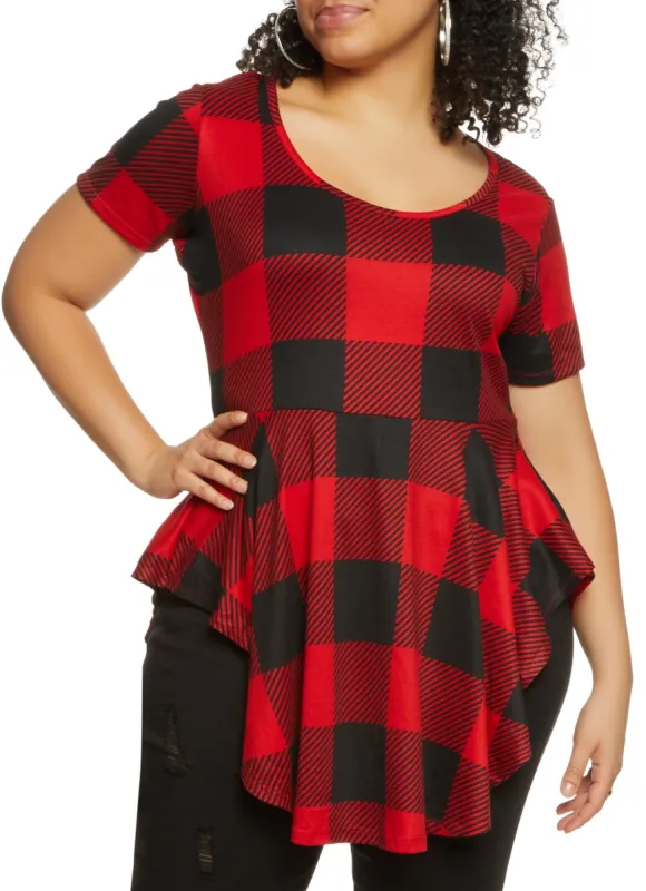 Plus Size Plaid Round Hem Top sold by Rainbow