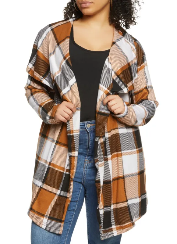 Plus Size Long Sleeve Plaid Patterned Duster sold by Rainbow