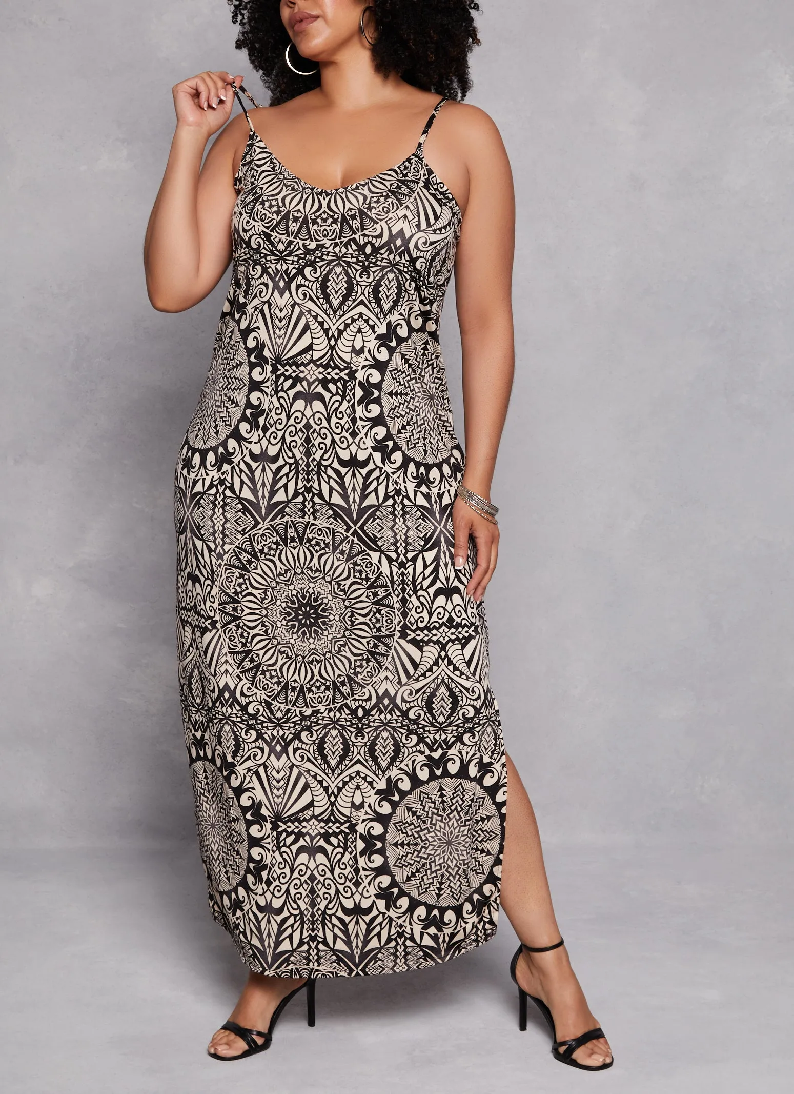 Plus Size Printed Side Slit Cami Maxi Dress sold by Rainbow
