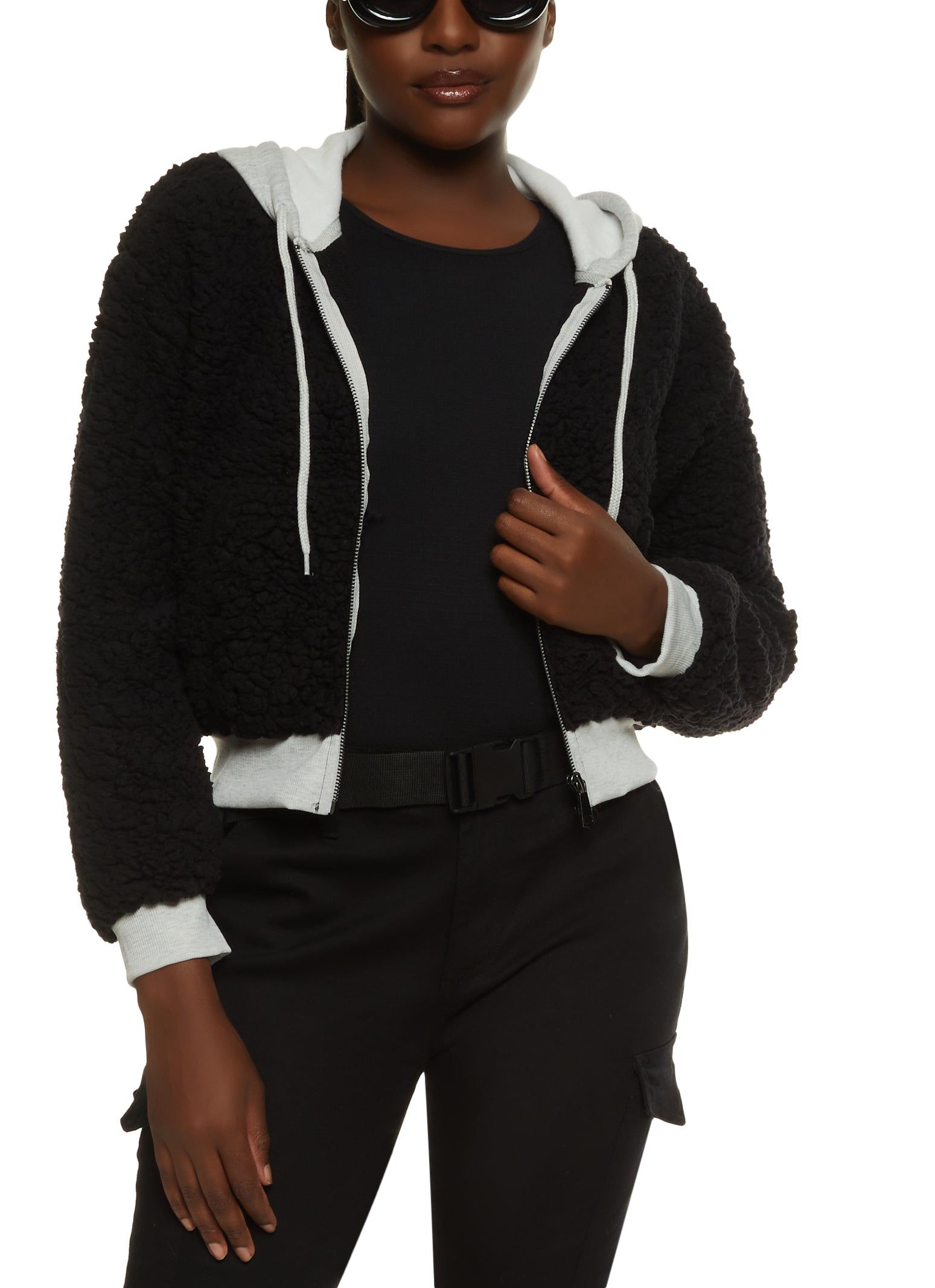 Hooded Zip Front Sherpa Teddy Jacket sold by Rainbow