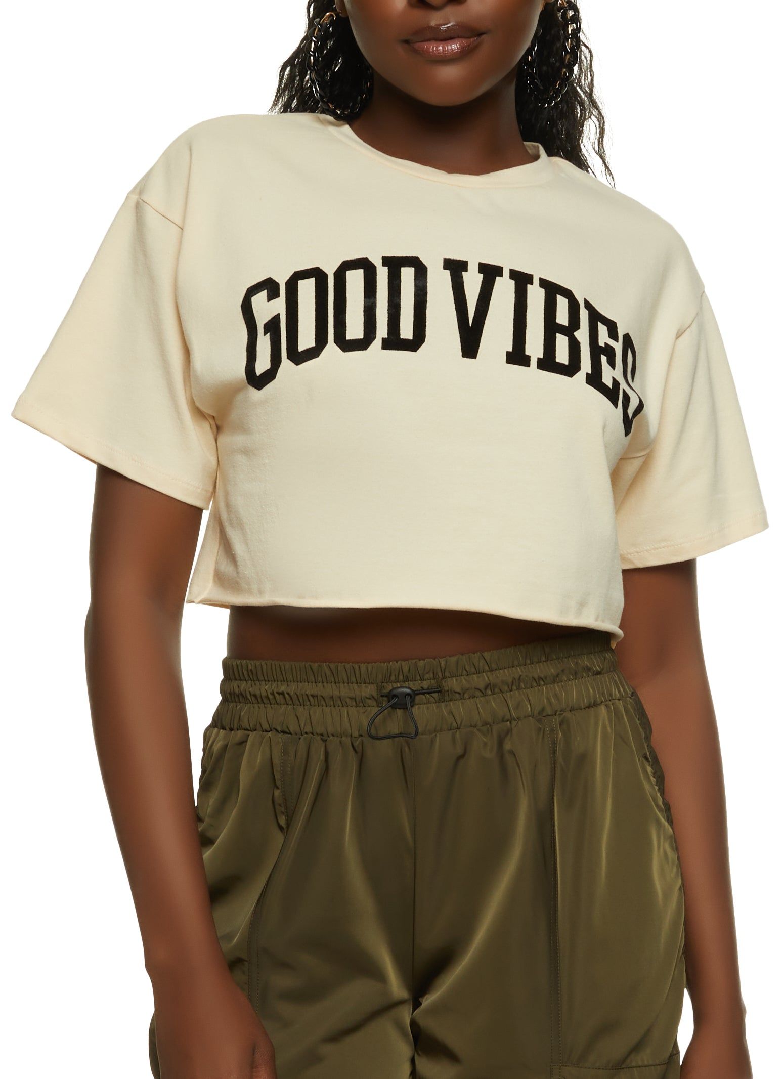 Velvet Burnout Good Vibes Graphic Crop Top sold by Rainbow