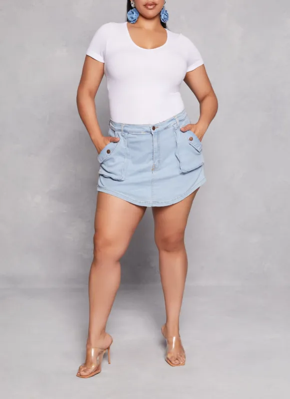 Plus Size Daisy Pocket Denim Skort sold by Rainbow