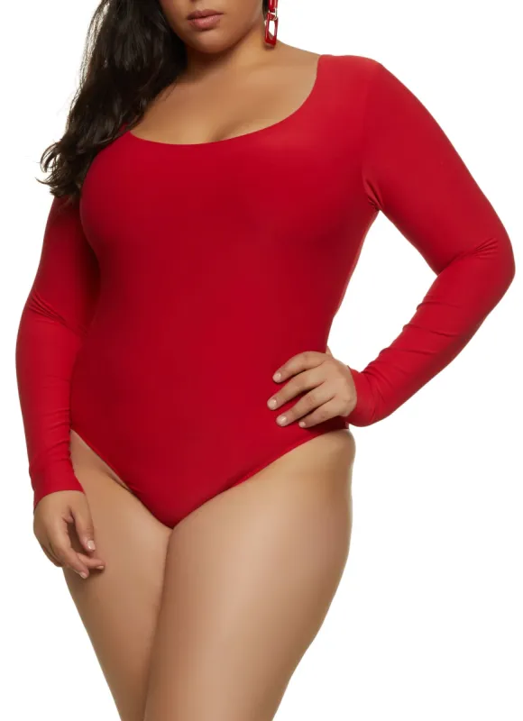 Plus Size Scoop Neck Long Sleeve Bodysuit sold by Rainbow