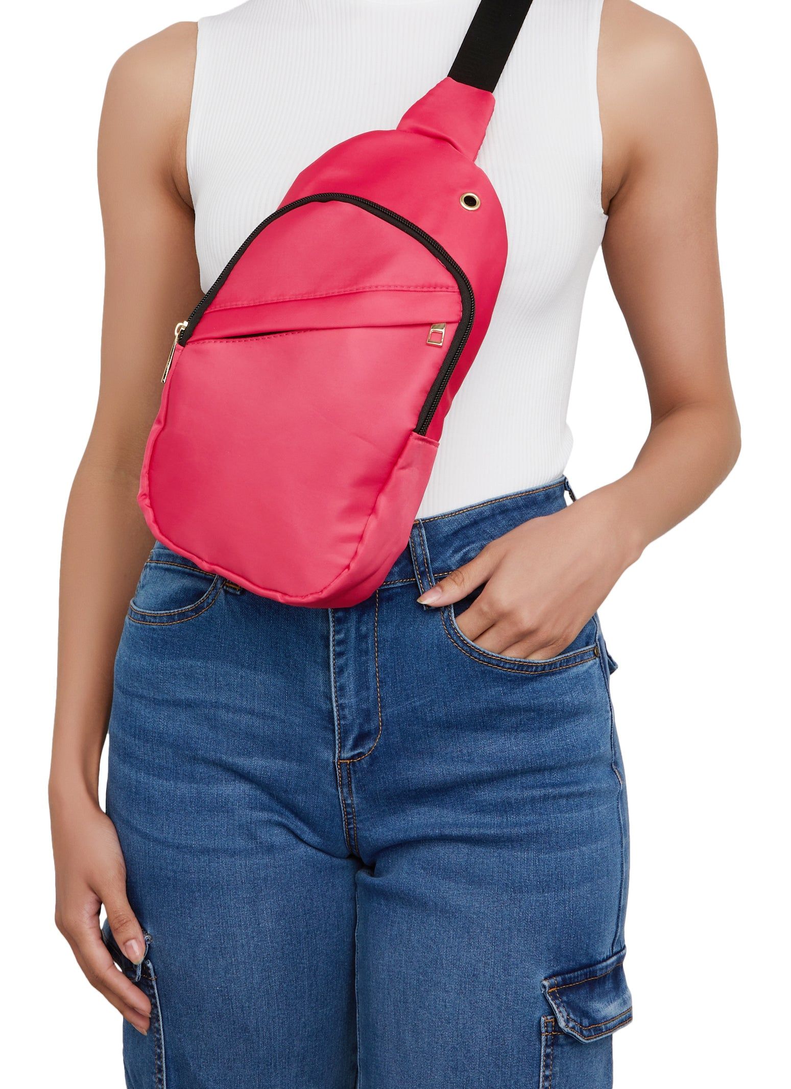 Nylon Zip Pocket Detail Sling Backpack sold by Rainbow