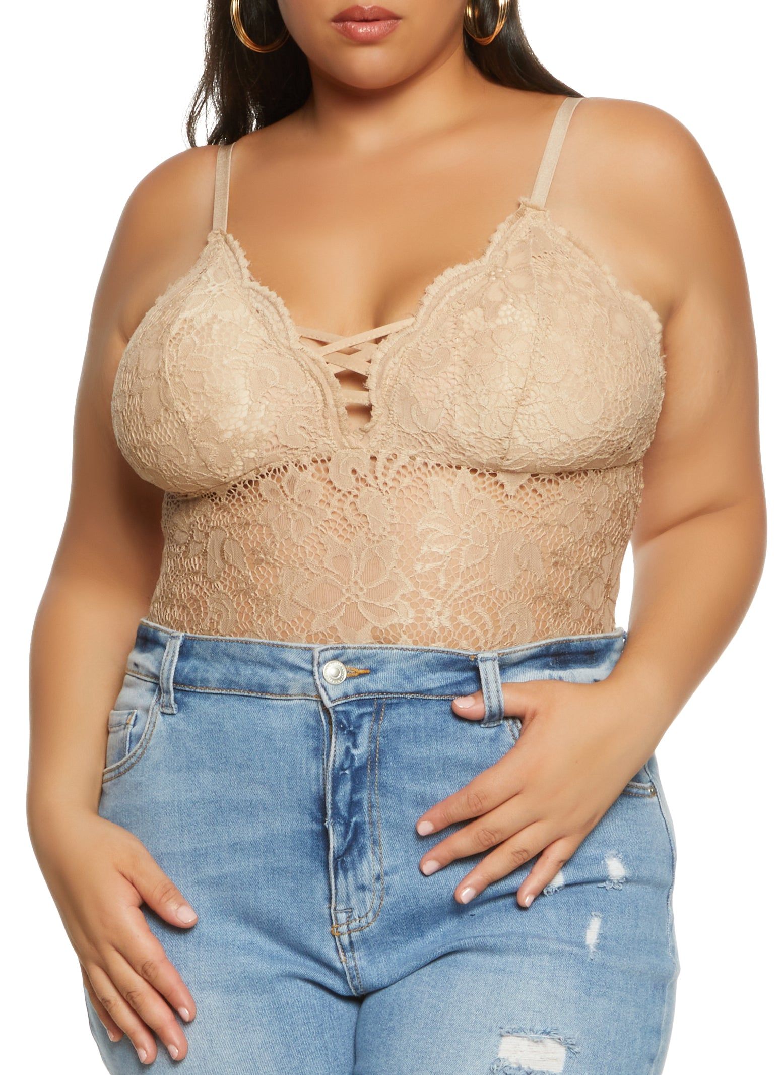 Plus Size Floral Lace Caged Bodysuit sold by Rainbow product image thumbnail 2