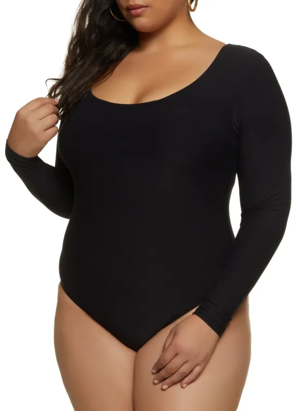 Plus Size Scoop Neck Long Sleeve Bodysuit sold by Rainbow