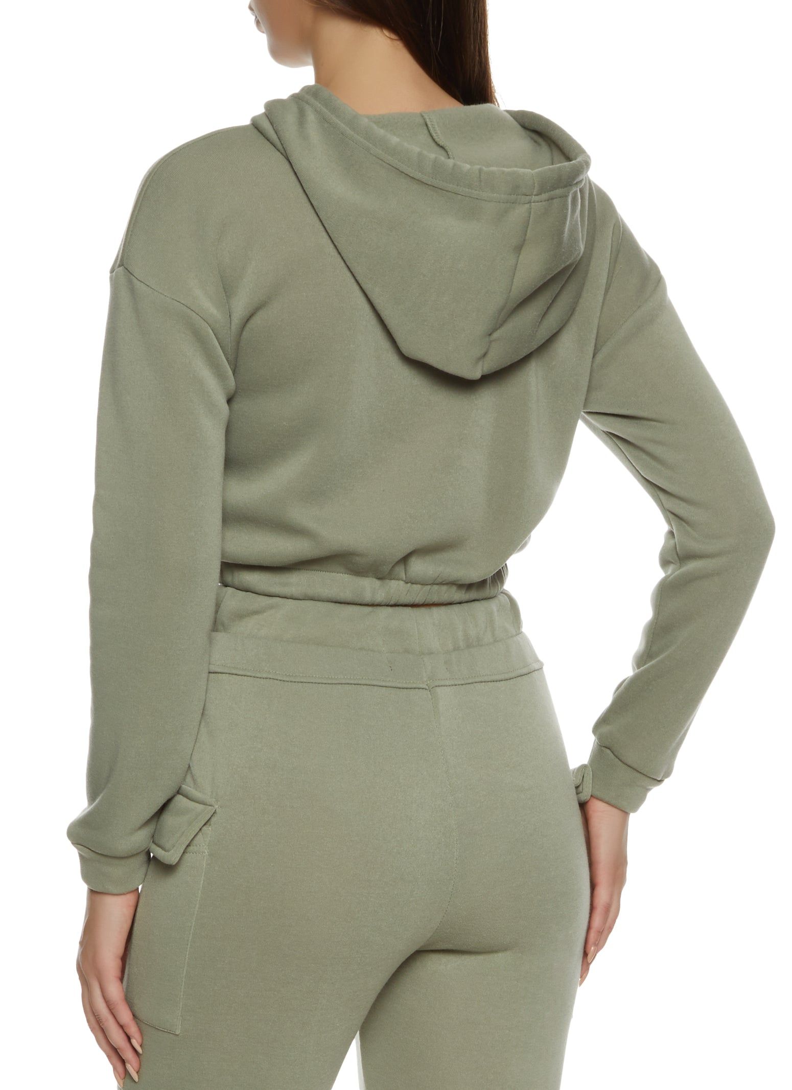 Cargo Pocket Cropped Drawstring Waist Hoodie sold by Rainbow product image thumbnail 3