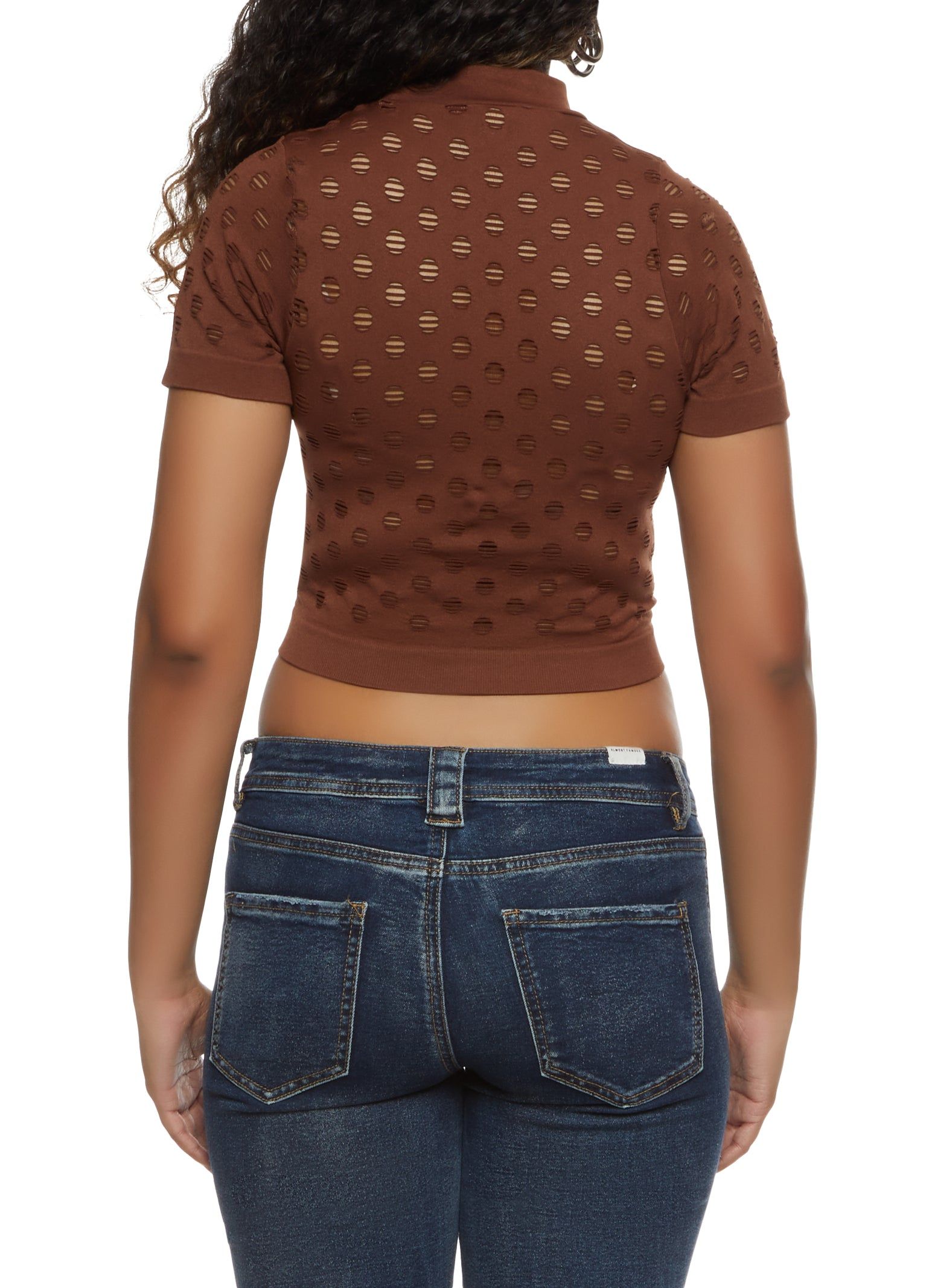 Seamless Mock Neck Cut Out Cropped Tee sold by Rainbow product image thumbnail 2
