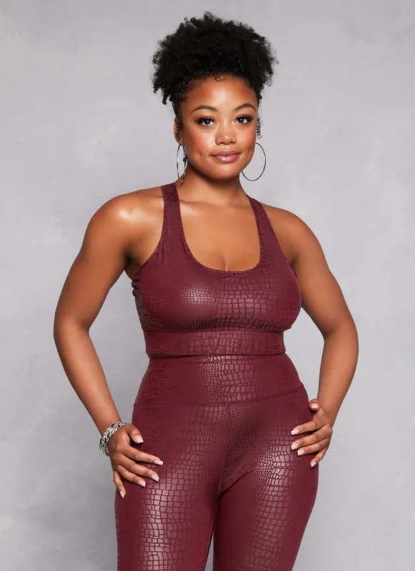 Plus Size Faux Croc Print Racerback Sports Bra made by Rainbow