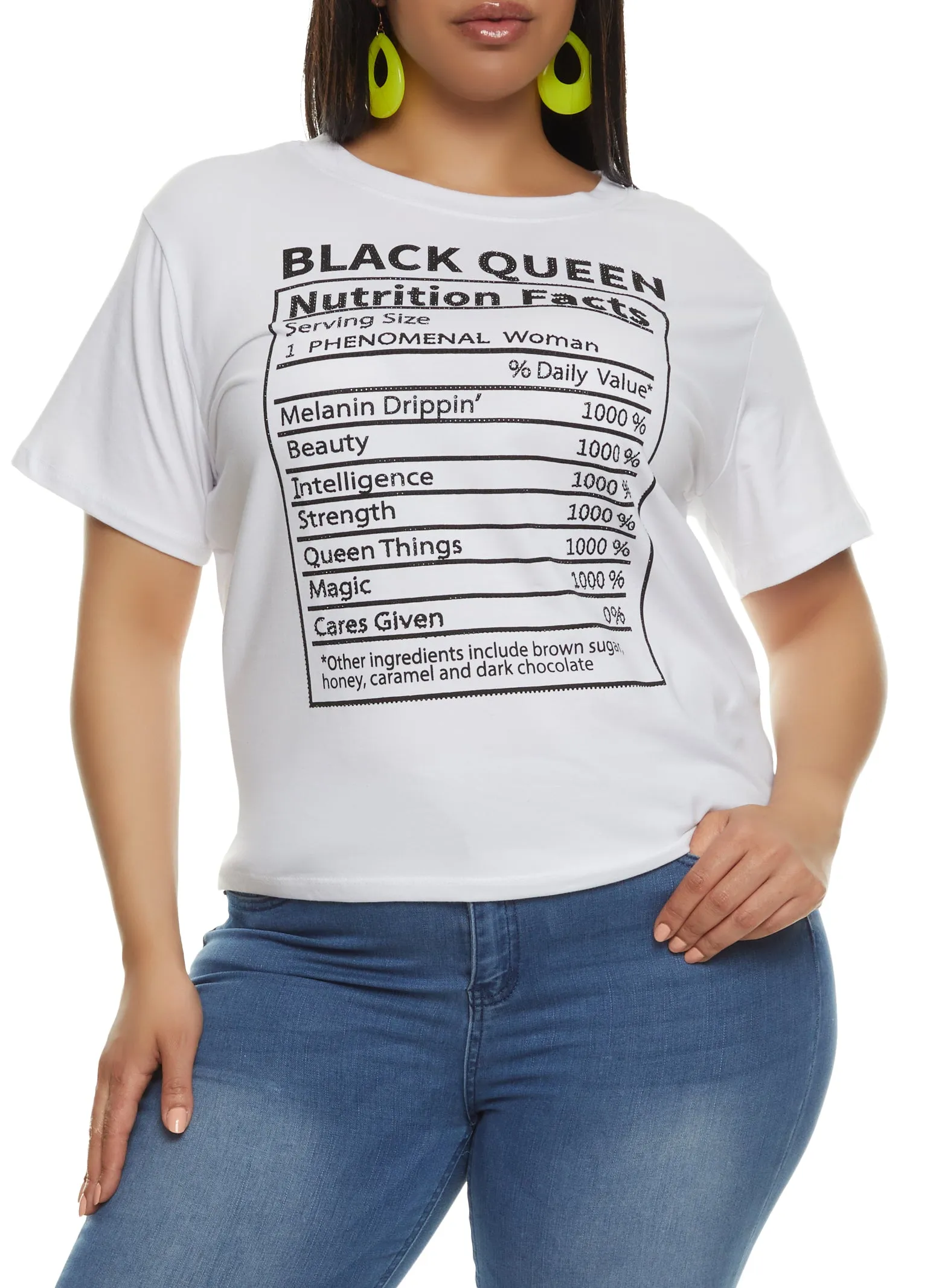 Plus Size Black Queen Rhinestone Graphic Tee sold by Rainbow