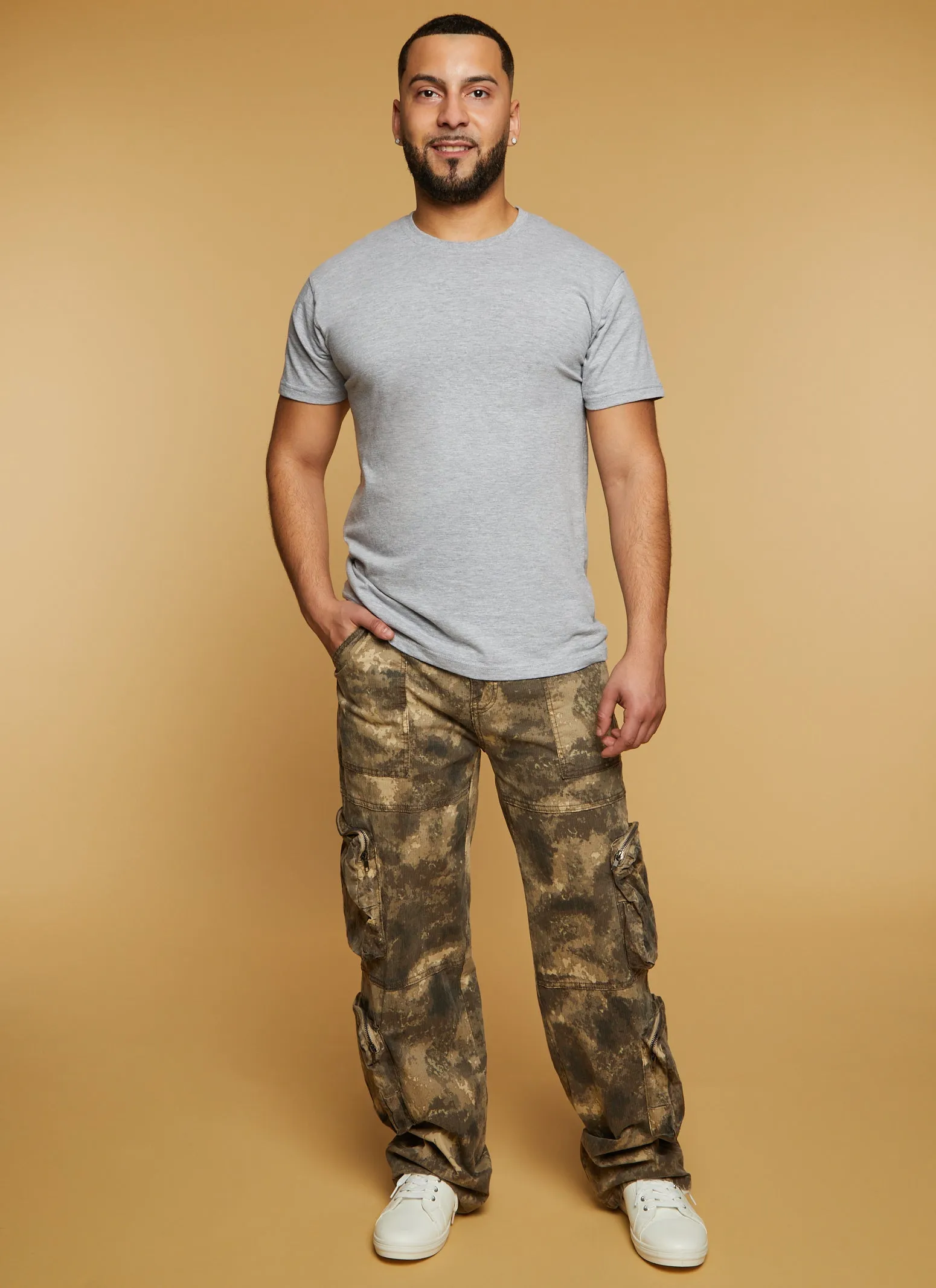 Mens Zipper Detail Straight Leg Cargo Pants sold by Rainbow