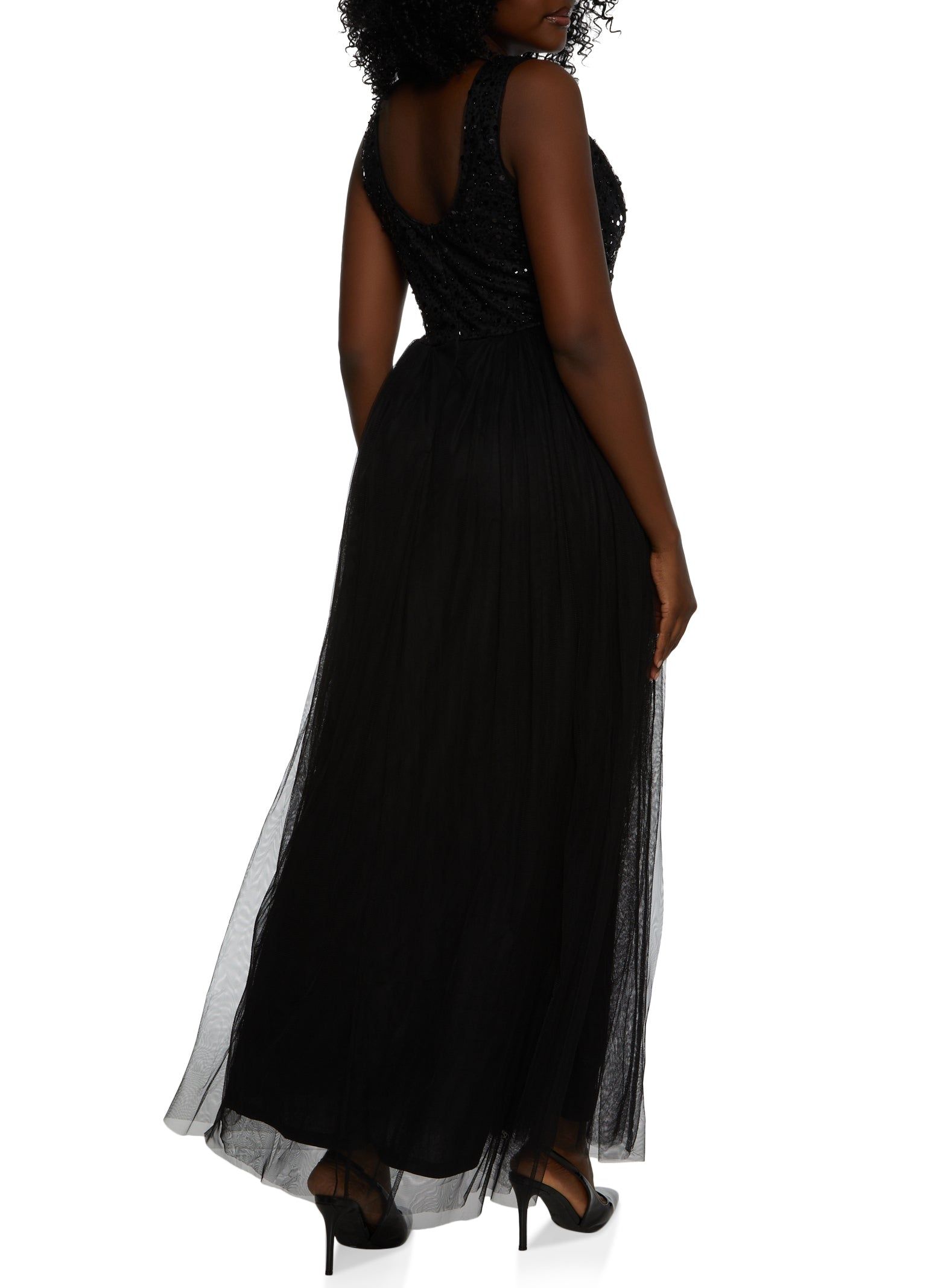 Sequin V Neck Tulle Maxi Dress sold by Rainbow product image thumbnail 3