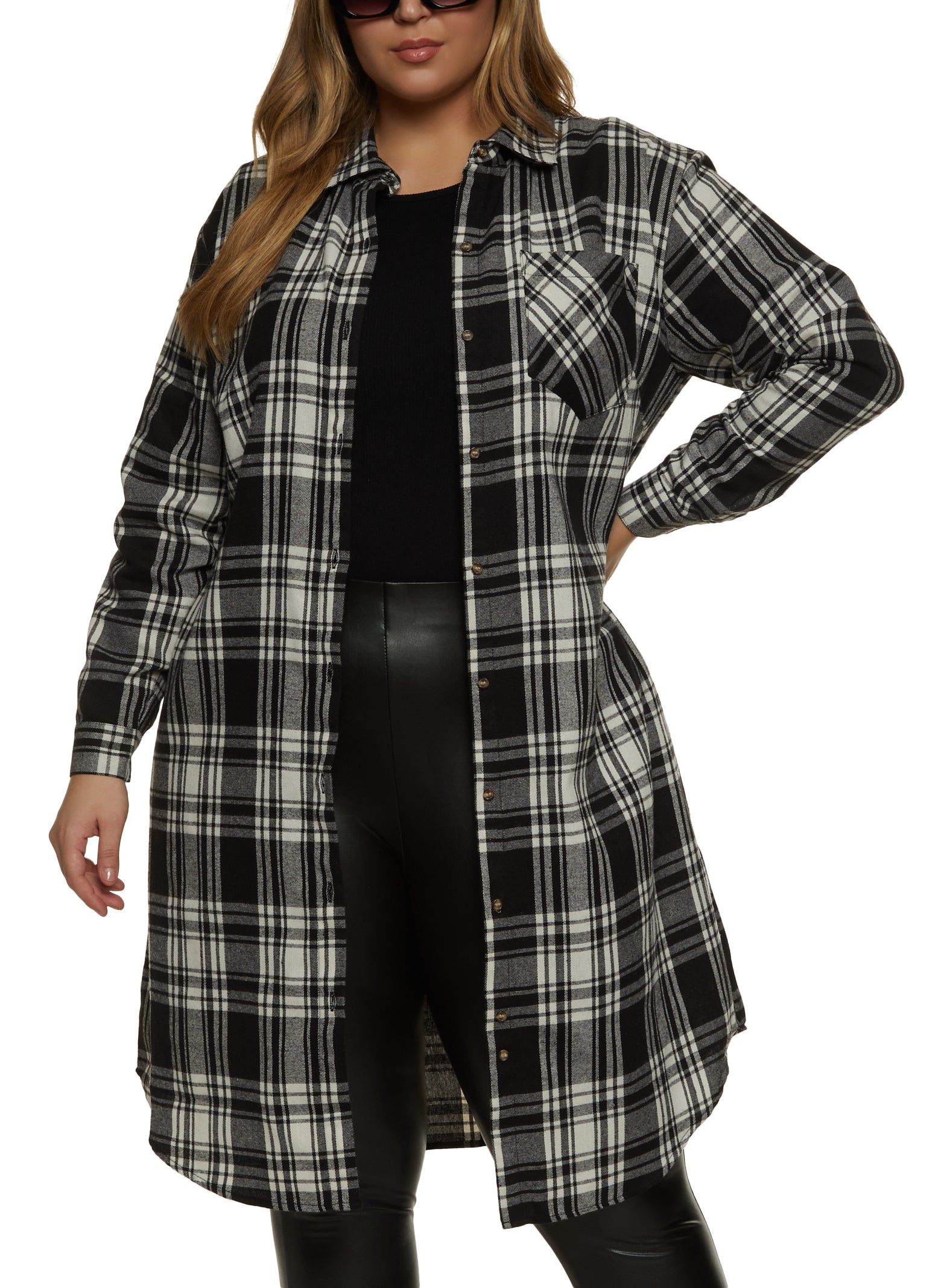 Plus Size Oversized Button Front Shacket sold by Rainbow
