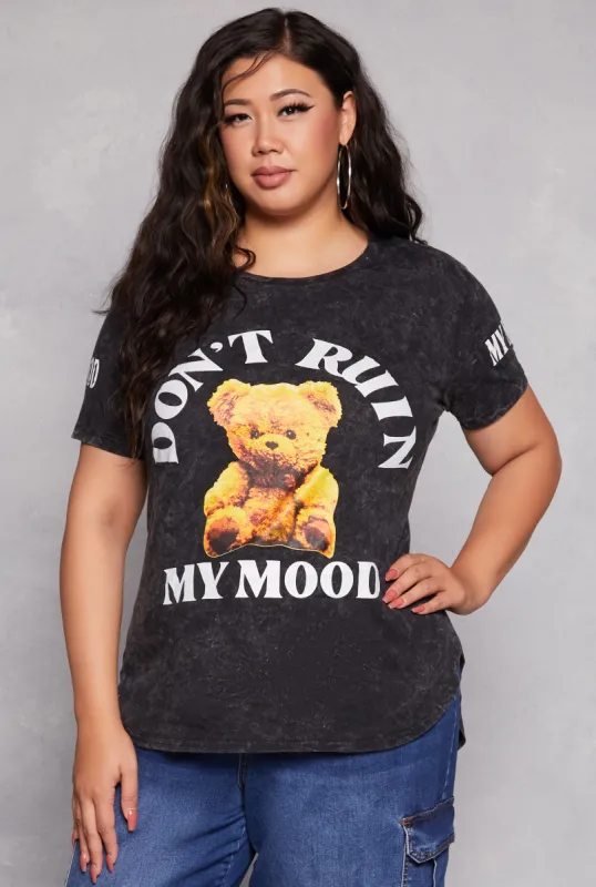 Plus Size Acid Wash Dont Ruin My Mood Bear Graphic Tee sold by Rainbow