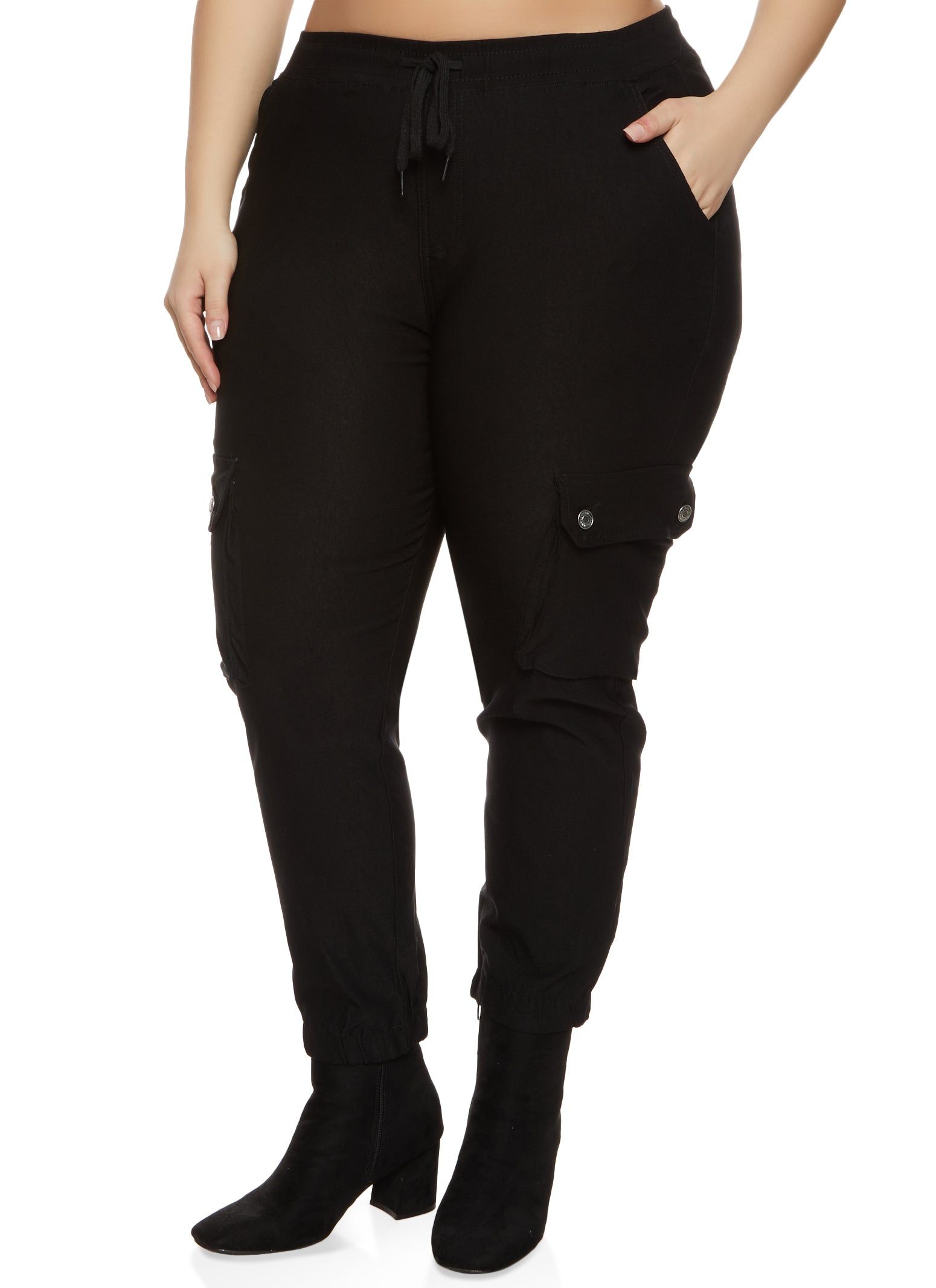 Plus Size Solid Drawstring Cargo Joggers sold by Rainbow