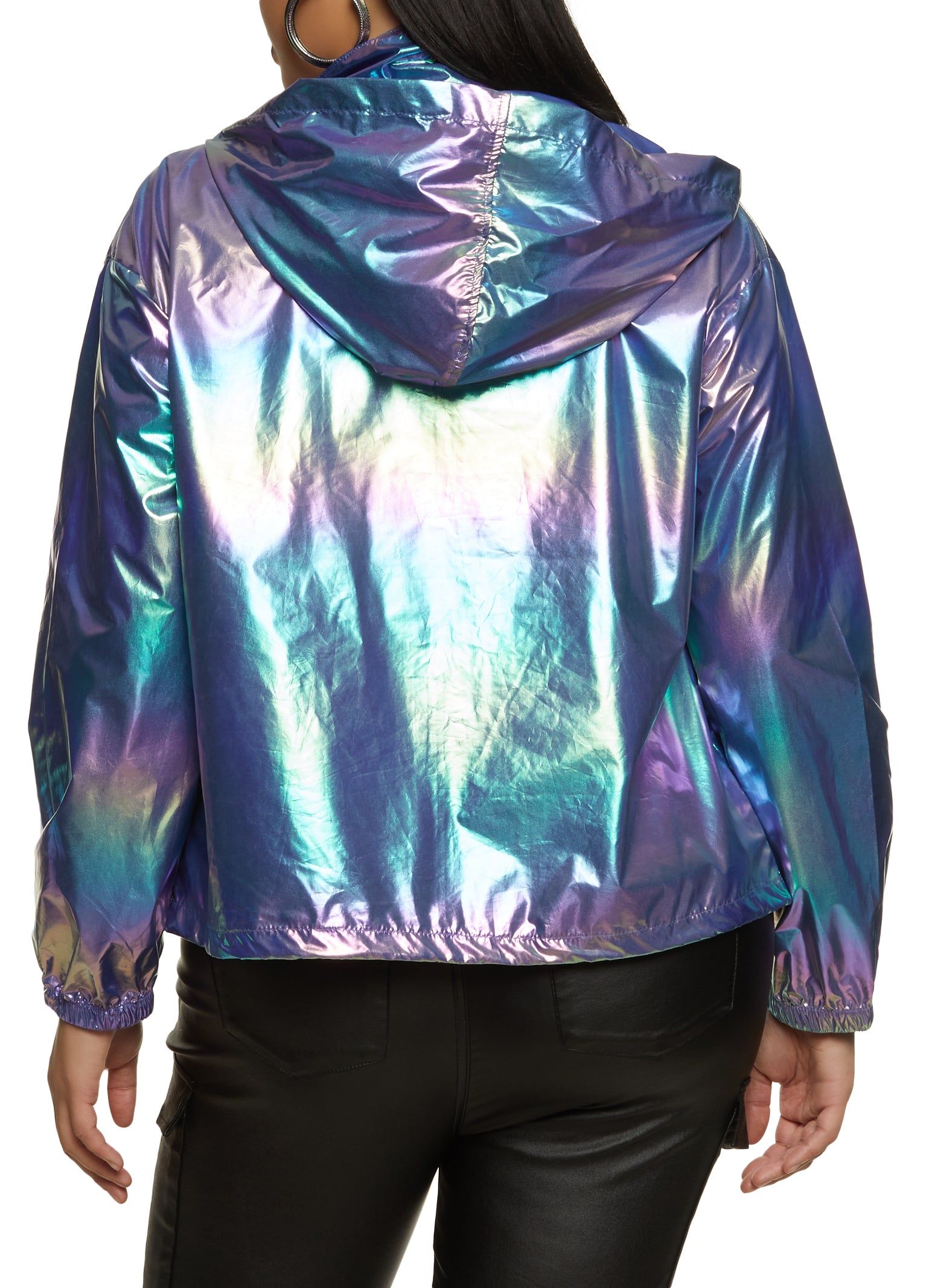 Plus Size Iridescent Hooded Windbreaker Jacket sold by Rainbow product image thumbnail 2