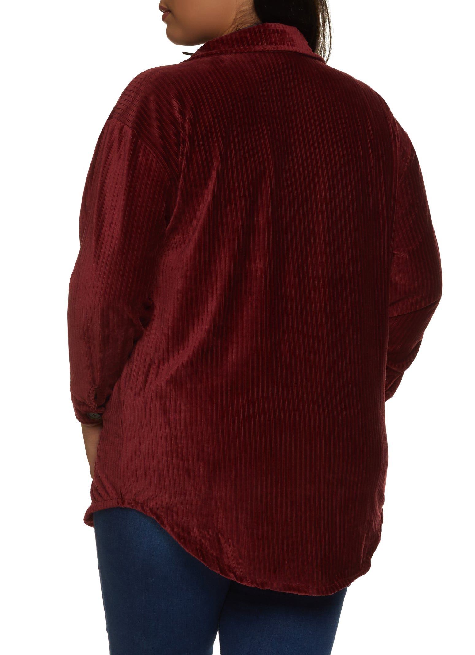 Plus Size Ribbed Knit Velour Button Front Shirt sold by Rainbow product image thumbnail 2