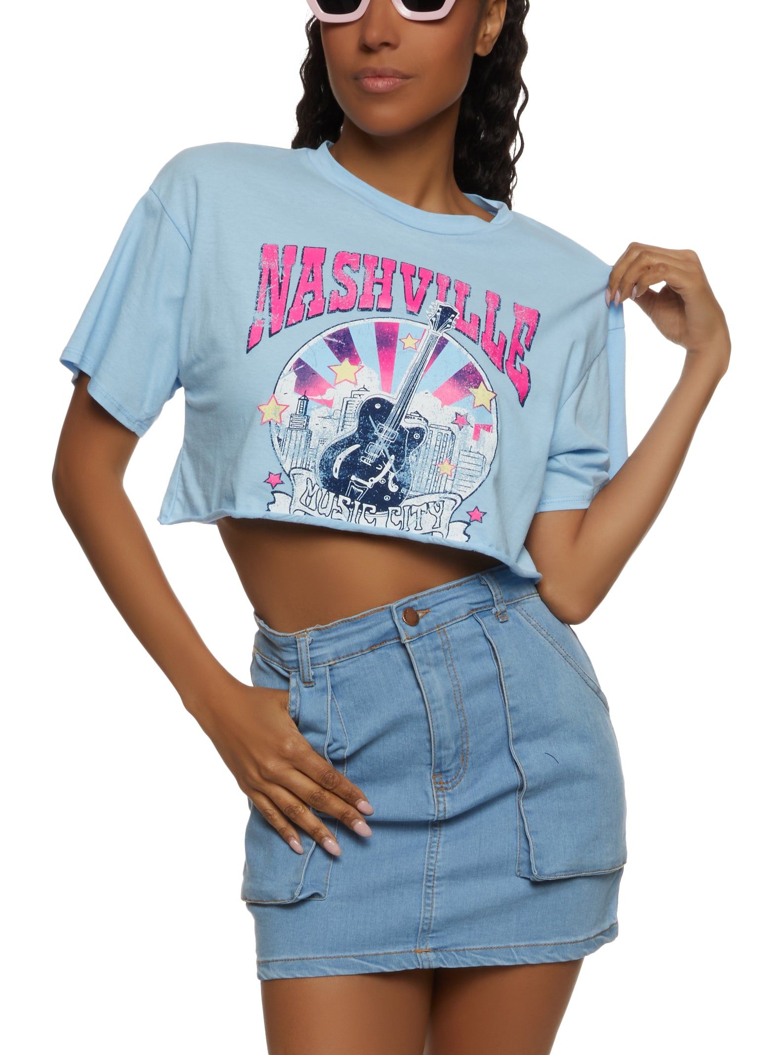 Nashville Guitar Cropped Graphic Tee sold by Rainbow