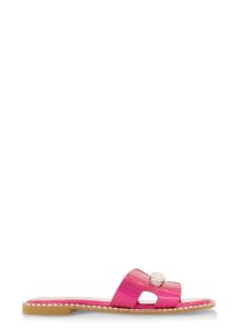 Studded Trim Rhinestone Cut Out Band Slide Sandals sold by Rainbow