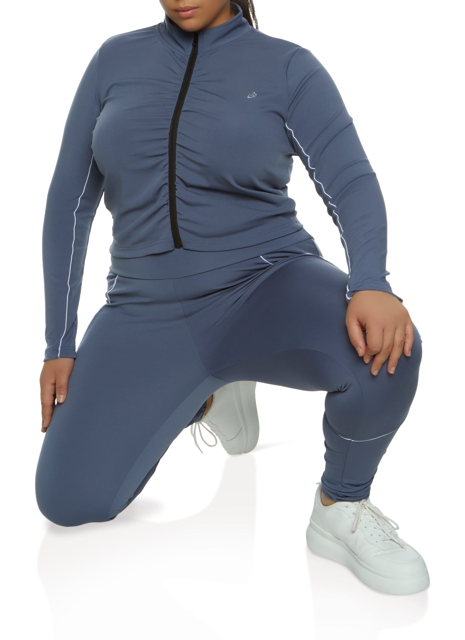 Plus Size Solid Ruched Zip Front Track Jacket sold by Rainbow product image thumbnail 2