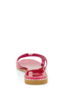 Studded Trim Rhinestone Cut Out Band Slide Sandals sold by Rainbow