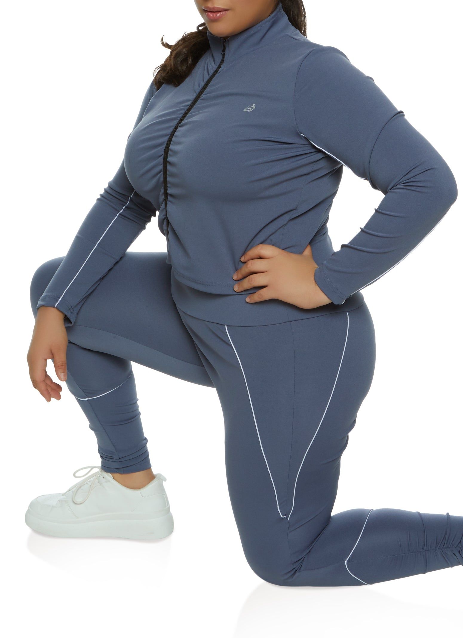Plus Size Solid Ruched Zip Front Track Jacket sold by Rainbow