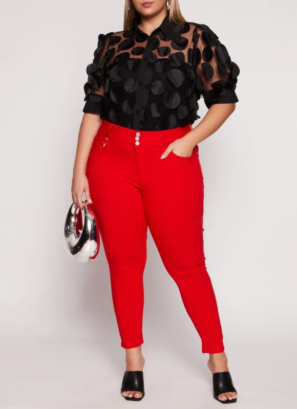 Plus Size Triple Button High Waisted Skinny Leg Pants sold by Rainbow