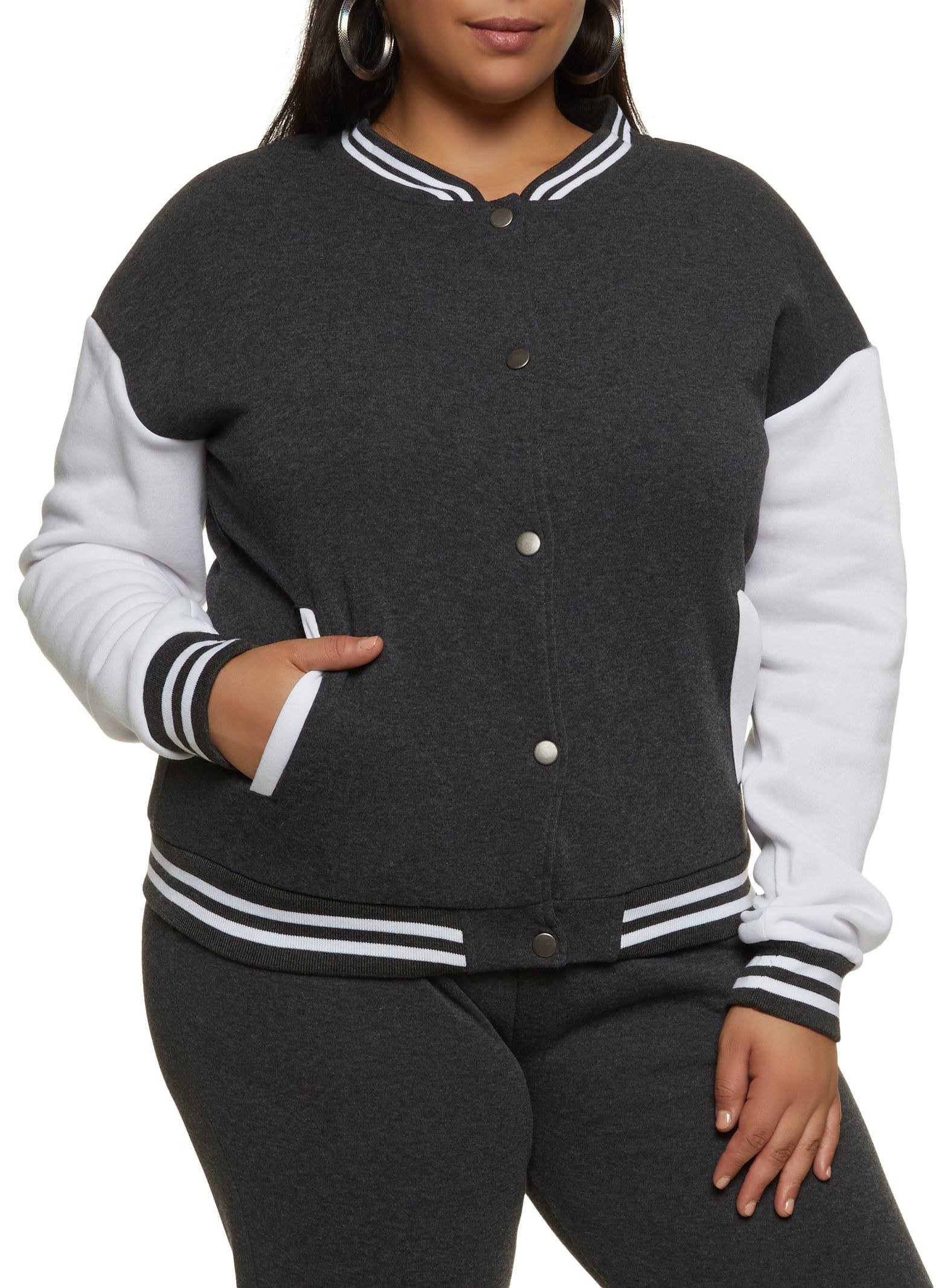 Plus Size Color Block Varsity Jacket sold by Rainbow