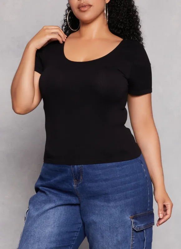 Plus Size Criss Cross Back Short Sleeve Tee sold by Rainbow