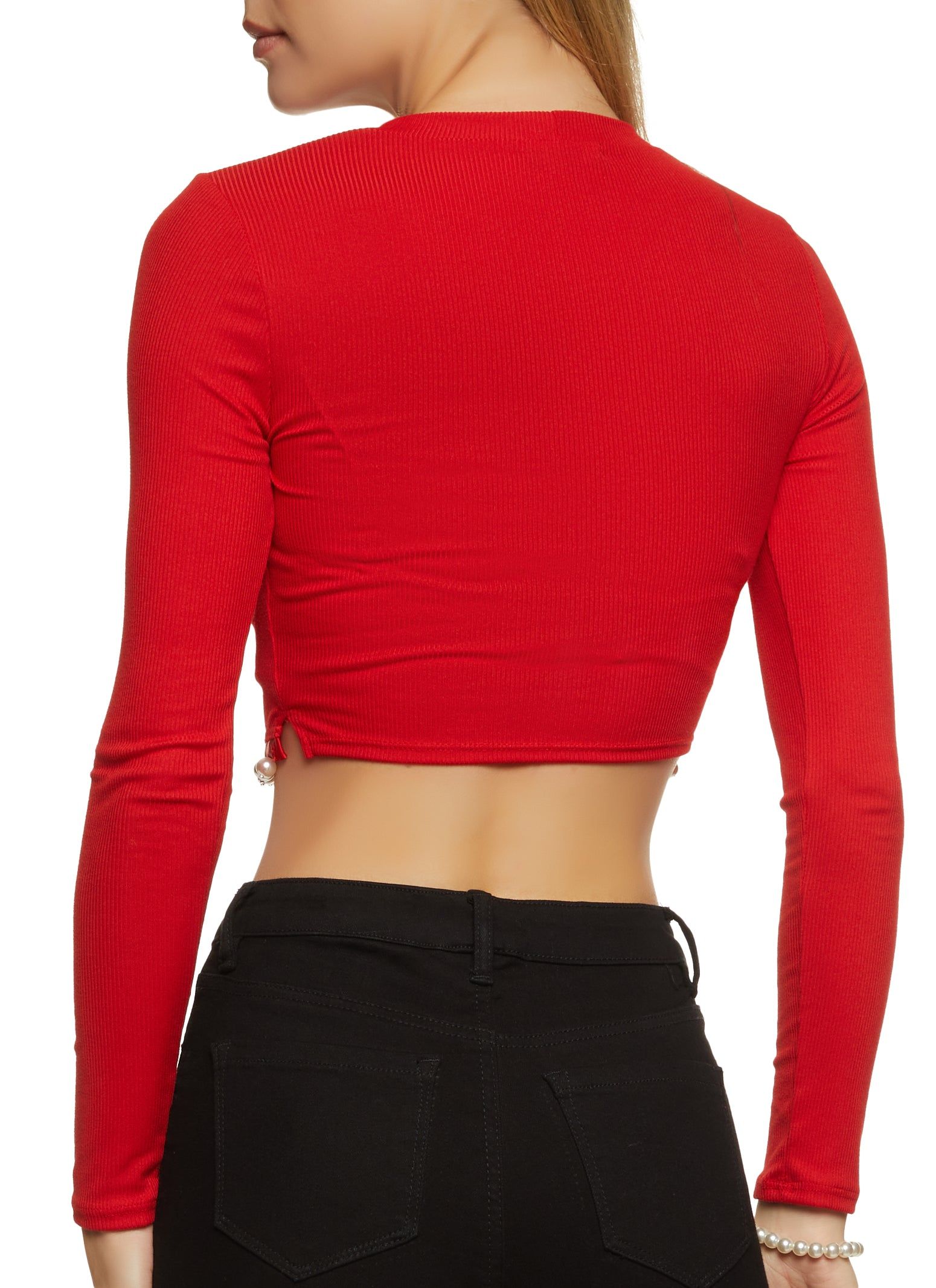 Ribbed Faux Pearl Trim Crop Top sold by Rainbow product image thumbnail 2