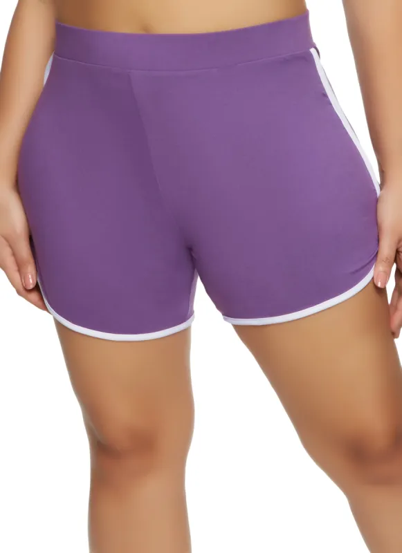 Plus Size Soft Knit Contrast Trim Dolphin Shorts sold by Rainbow