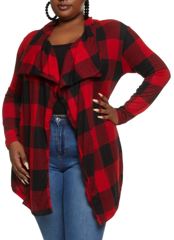 Plus Size Long Sleeve Plaid Patterned Duster sold by Rainbow