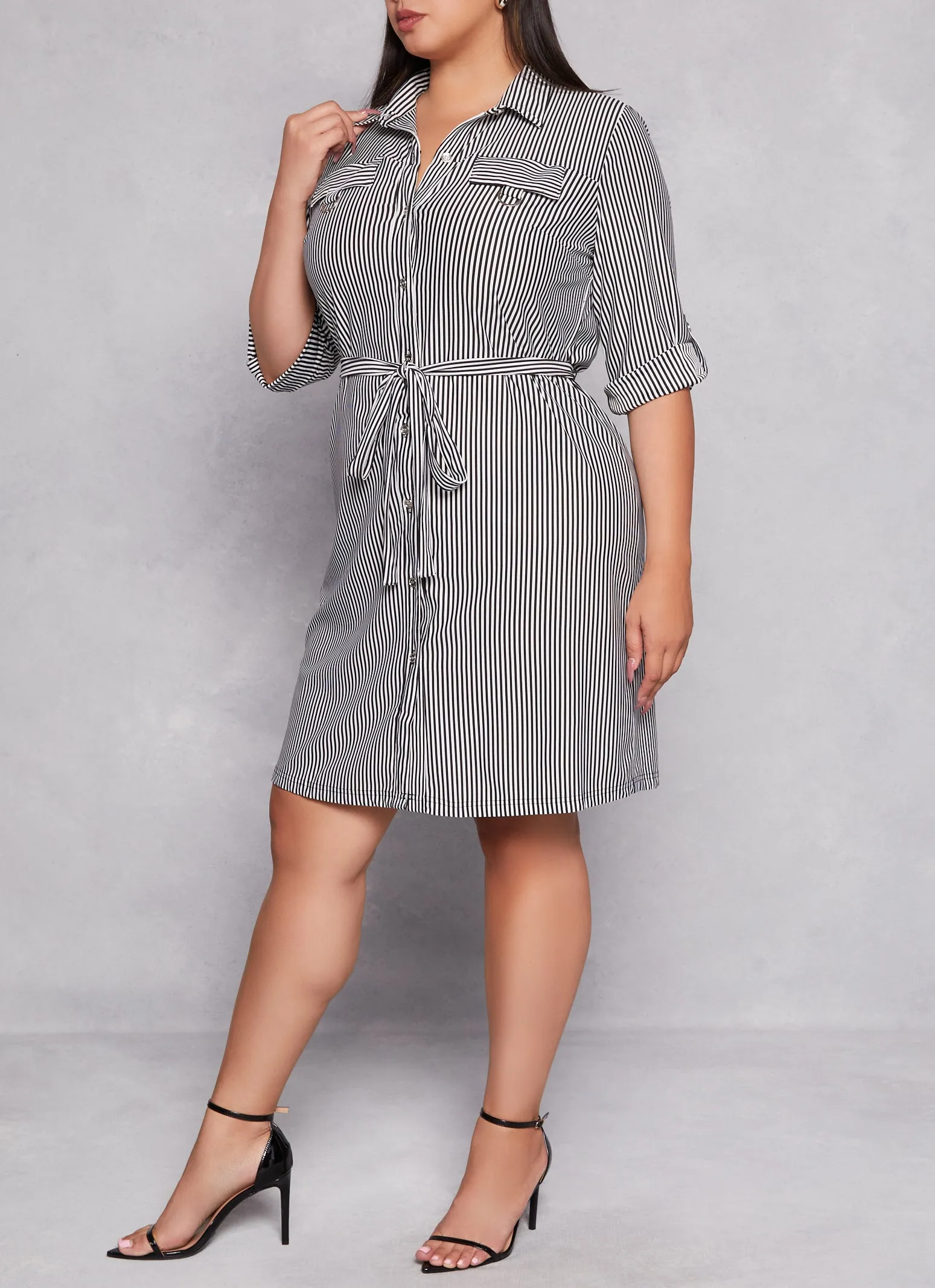 Plus Size Striped Button Front Belted Shirt Dress sold by Rainbow product image thumbnail 2