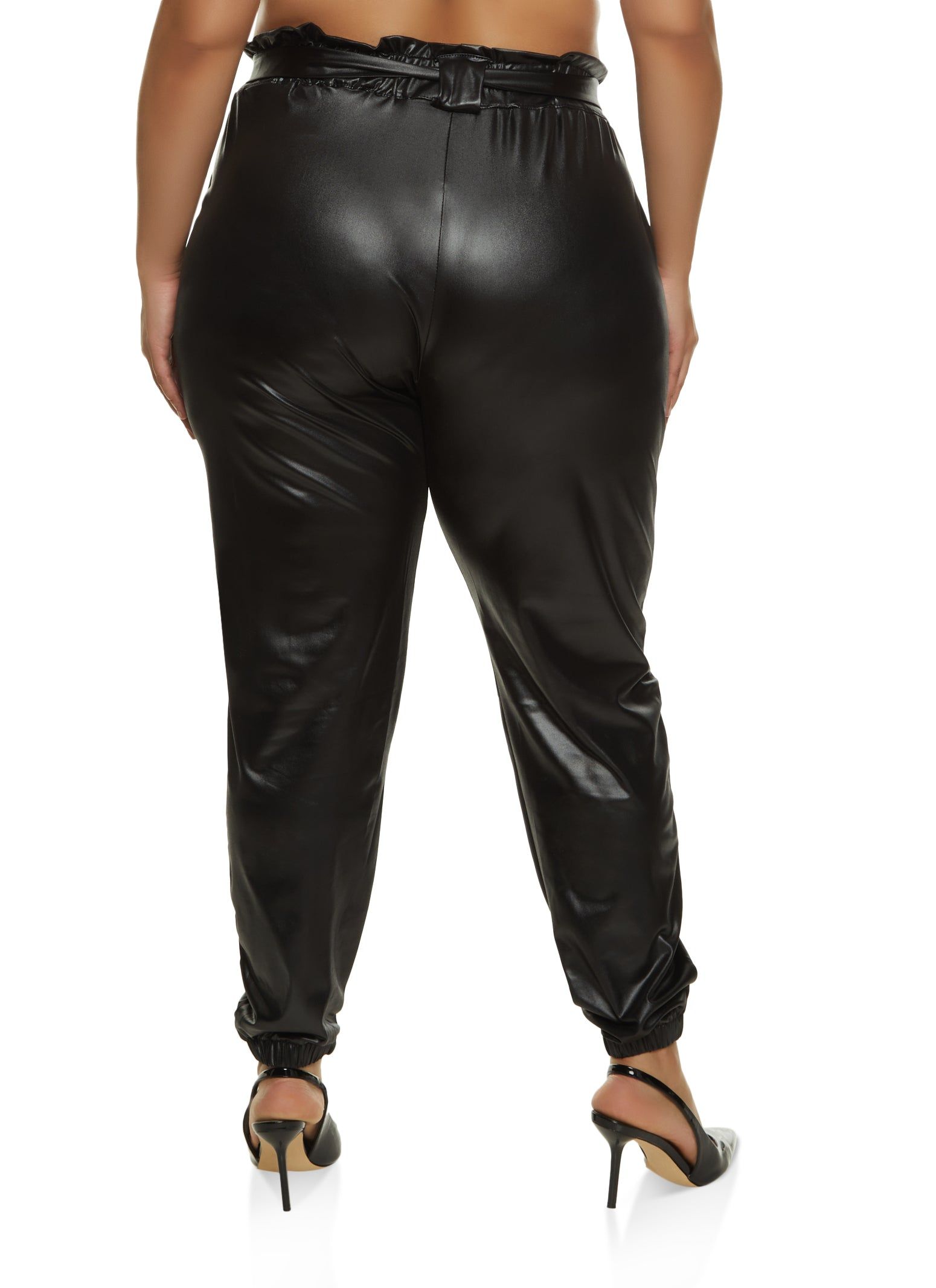 Plus Size Faux Leather Belted Paper Bag Waist Pants sold by Rainbow product image thumbnail 2