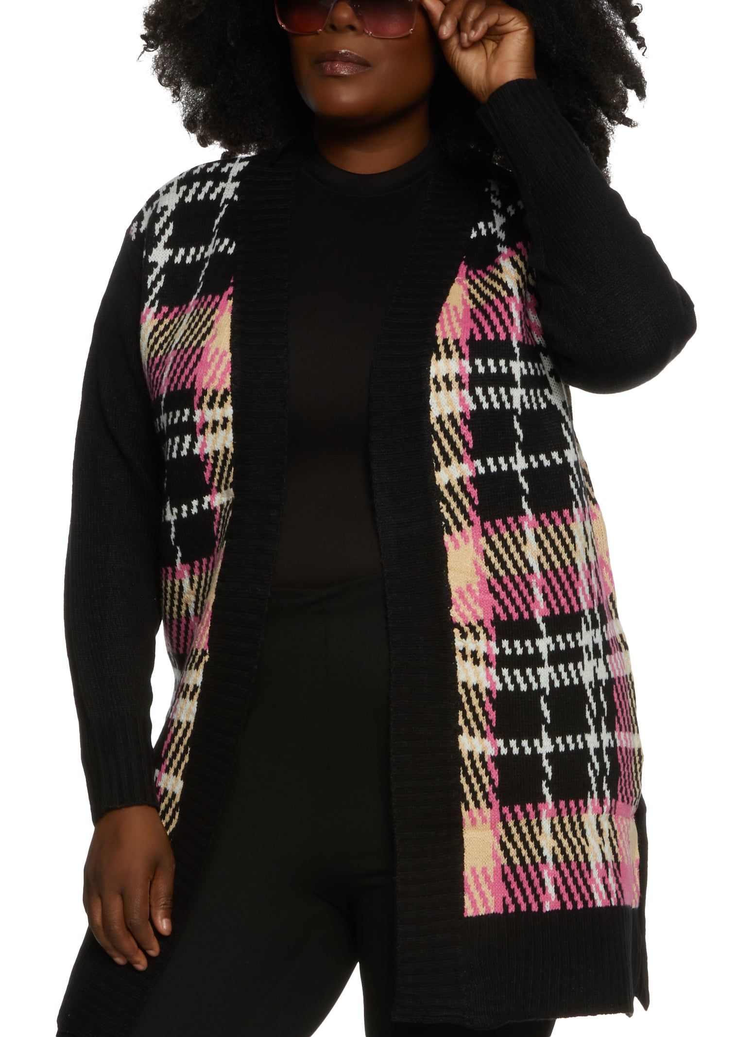 Plus Size Plaid Long Sleeve Open Front Cardigan sold by Rainbow
